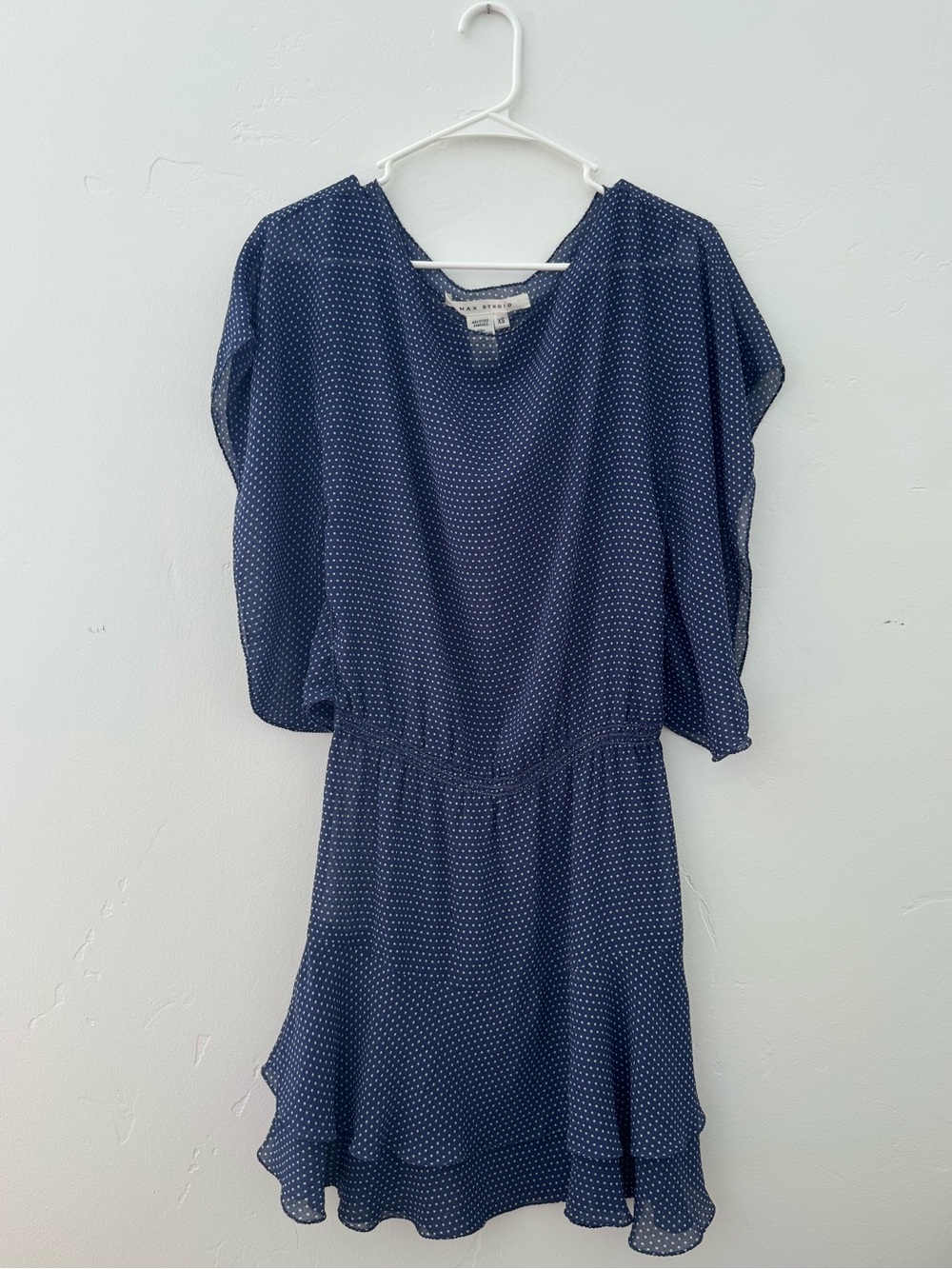 Max Studio Navy with White Microdot Short Sleeve Dress + Matching Slip